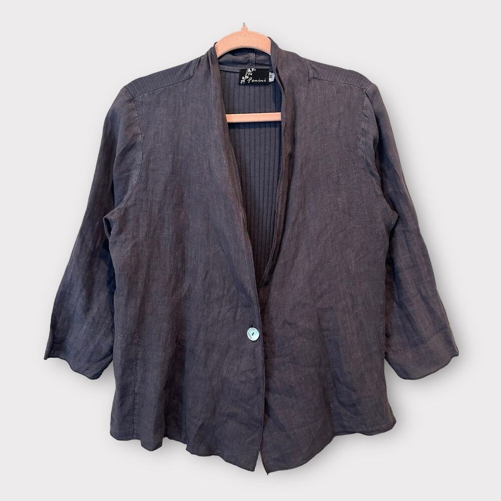 Fenini Purple Linen And Cotton Blend Boho Coastal Grandma Lagenlook Jacket M